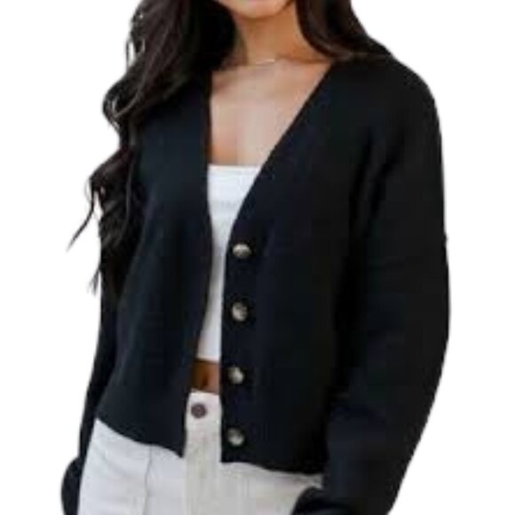 Double Zero Women's Black Button Oversized V-Neck Cardigan Size Large Layers - Picture 1 of 10